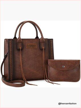 Large Vegan Leather Tote Bag with Wallet Set, Western Style Satchel
